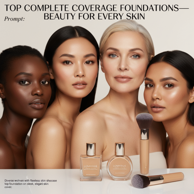 alt_text Diverse women with flawless skin showcase top coverage foundations on a sleek, elegant beauty magazine cover.