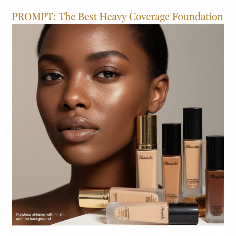 alt_text Flawless-skinned model with matte finish, diverse foundation bottles, and elegant neutral background.