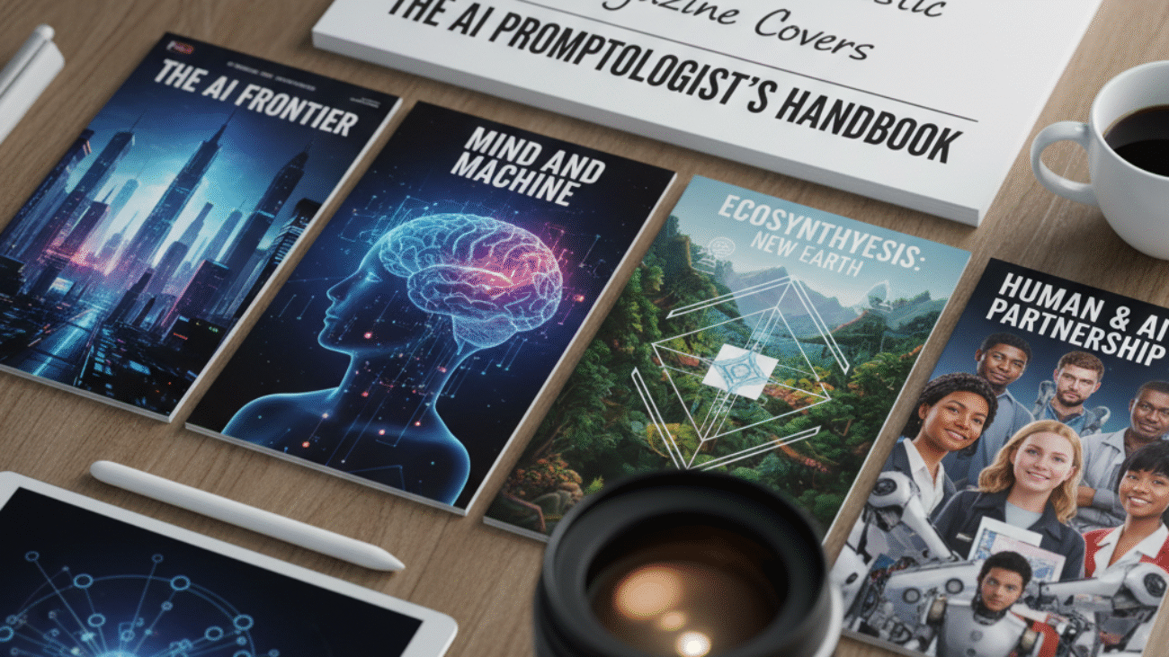 A guide to creating AI-generated realistic magazine covers on various topics and themes.