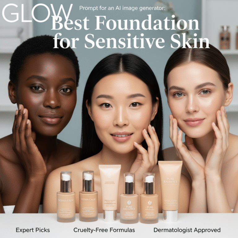 Diverse women with glowing skin and natural makeup promoting the best foundation for sensitive skin.